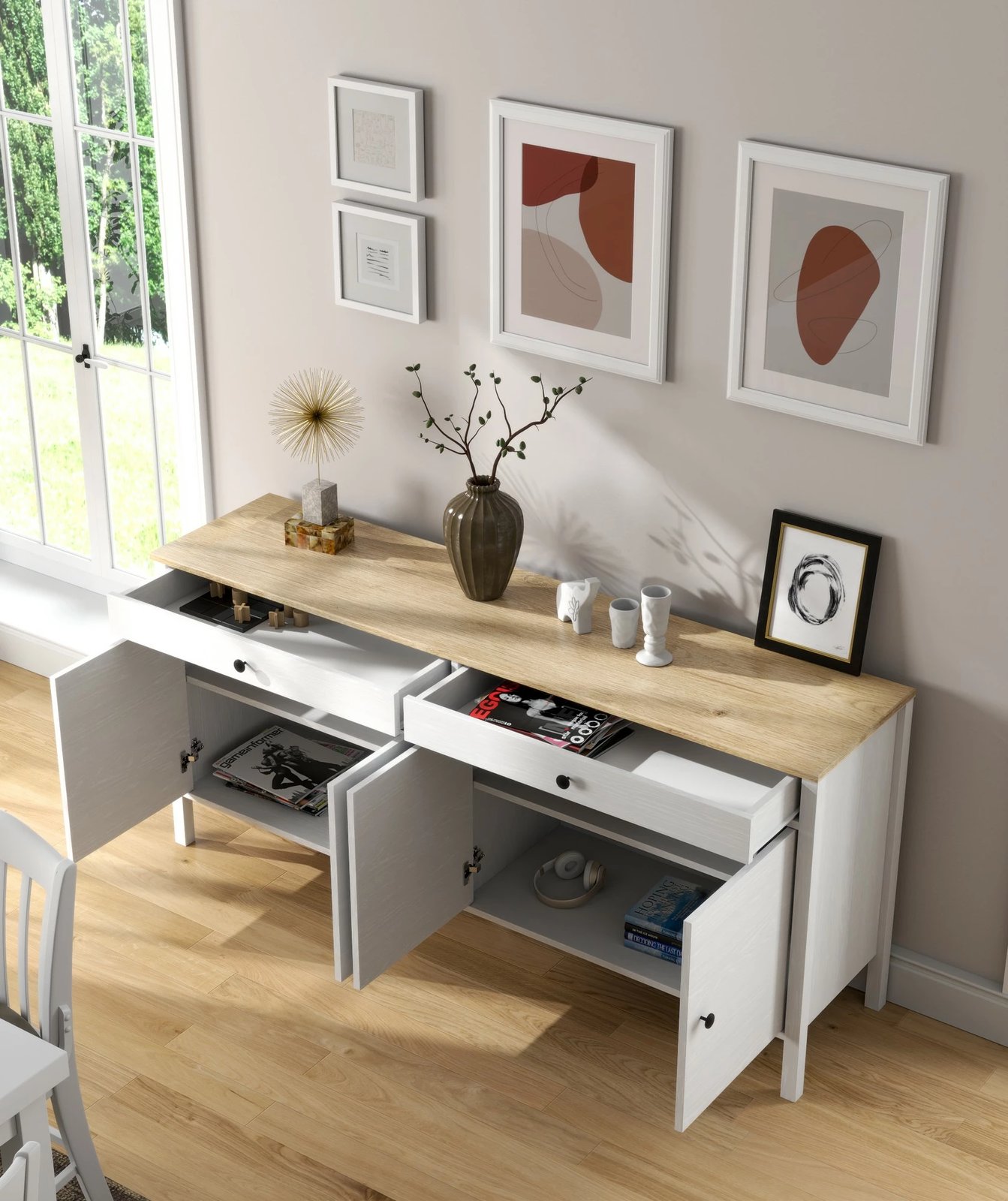 Konsolë Hanah Home, FRN-20010, ngjyrë druri dhe e bardhë