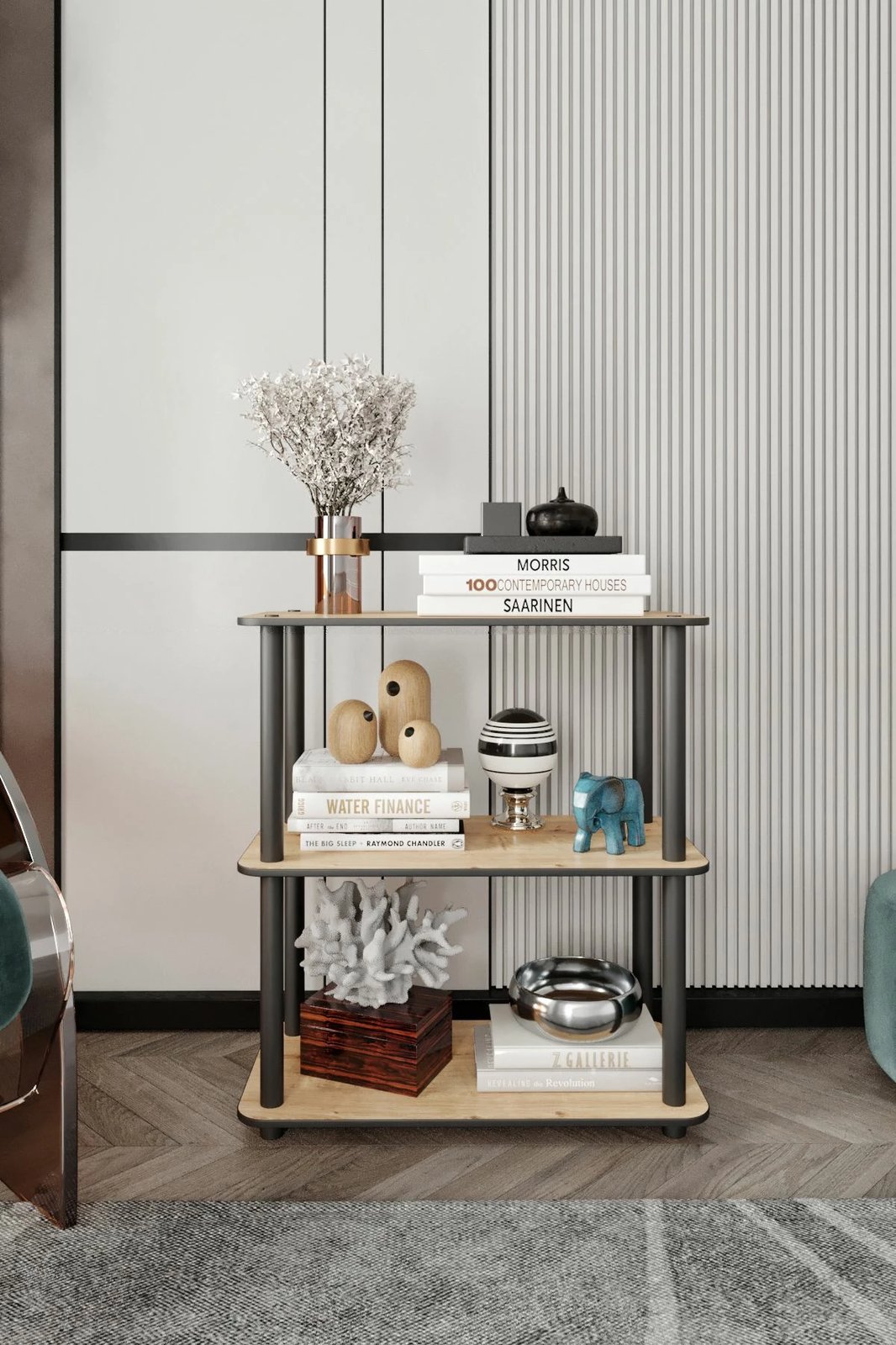 Raft librash, 3 kate, ngjyrë lisi, Skye Decor