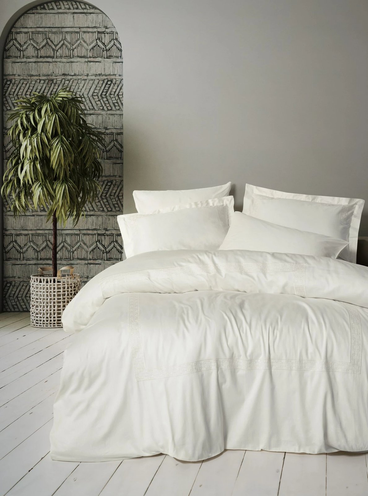 Set mbulesash për dyshek dopio, satin, ngjyrë ecru, L'essentiel, Luxe