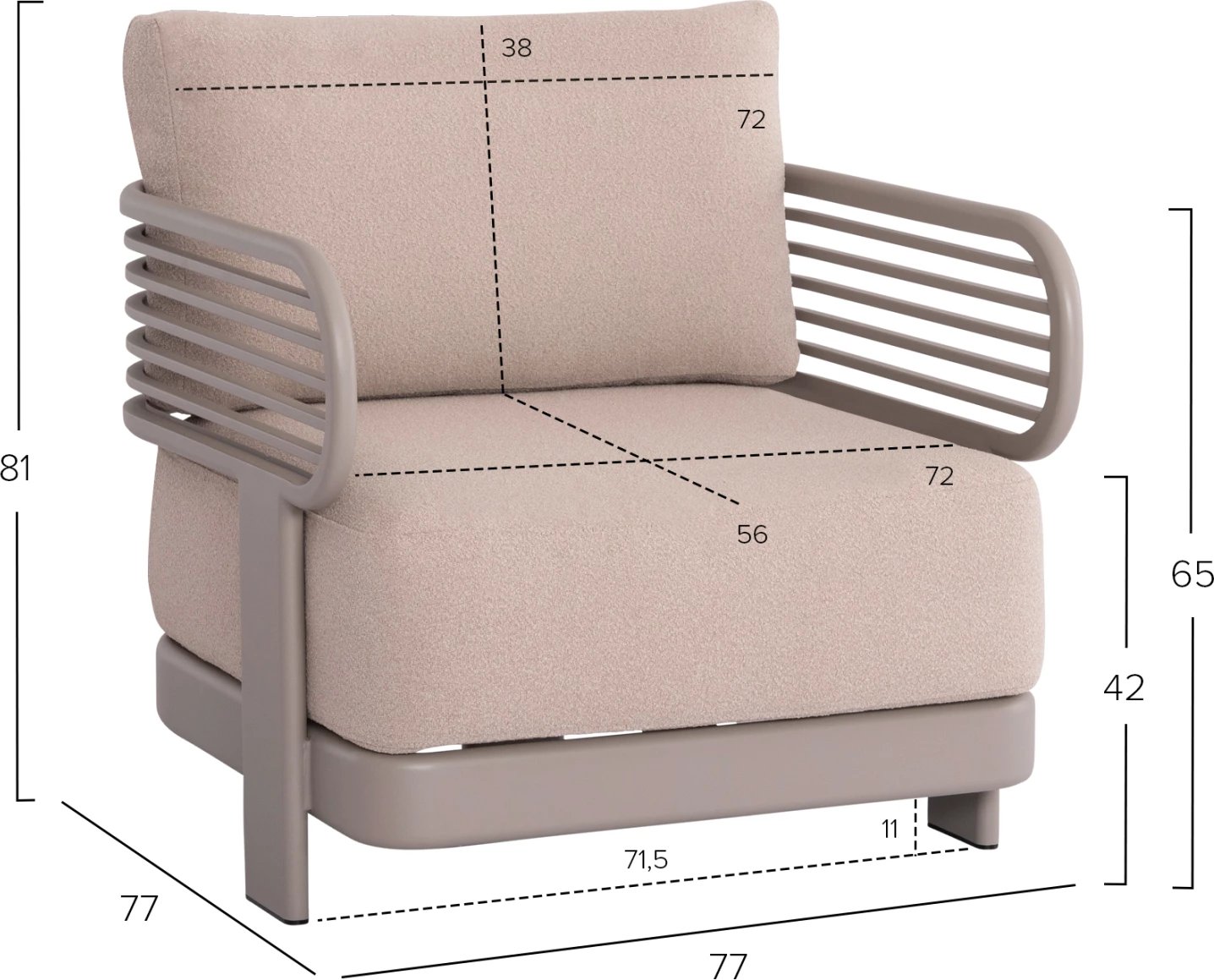 Set lounge për jashtë, 4 pjesë, AURA CD6193.04, alumin ngjyrë shampanje, pëlhurë OLEFIN, tavolinë me sipërfaqe gur