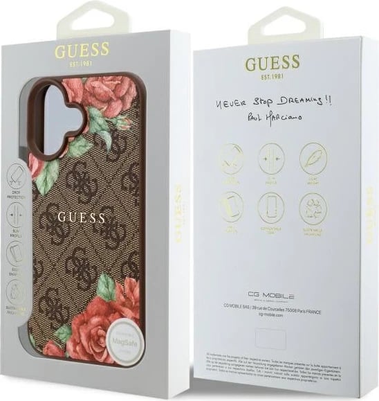 Mbështjellës Guess GUHMP16SP4ROPEMCW për iPhone 16 6.1", hardcase, MagSafe, kafe