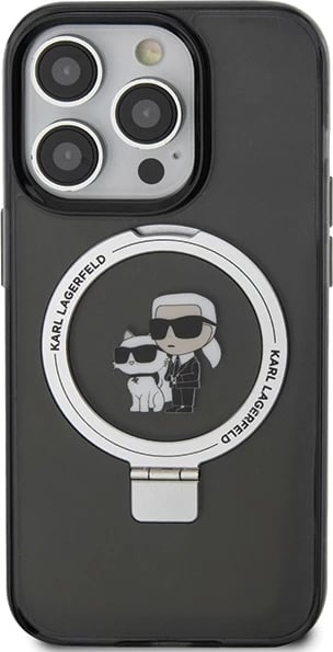 Mbështjellës Karl Lagerfeld KLHMP13LHMRSKCK për iPhone 13 Pro 6.1", me unazë Ring Stand, MagSafe, zi