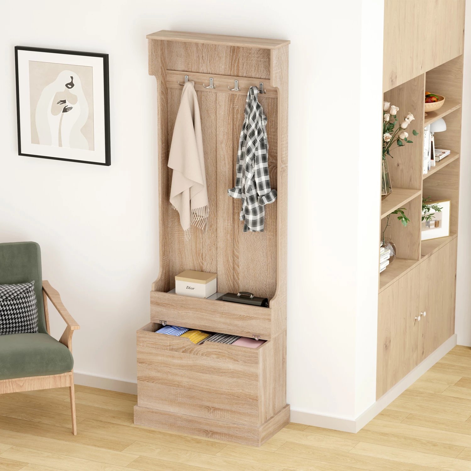 Mobilje hyrëse KAYLOR FH2474.01 me varëse dhe hapësirë ruajtjeje-MDF në Sonama 65x34x180Hcm