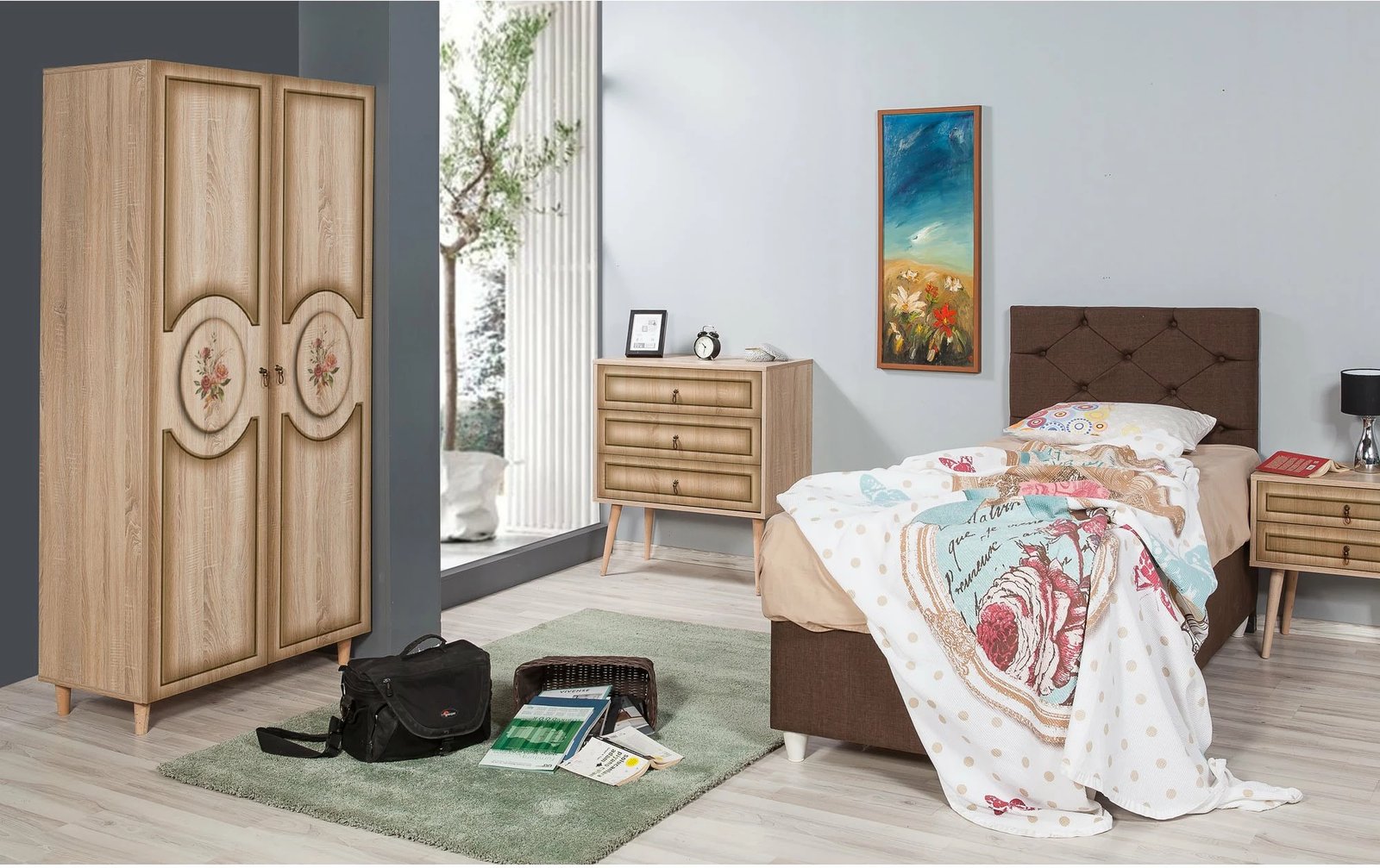 Dollap Hanah Home, stil modern, ngjyrë lisi sonoma, 90x192x52cm