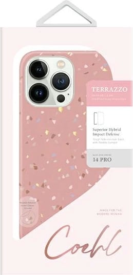 Mbështjellës UNIQ Coehl Terrazzo për iPhone 14 Pro, rozë