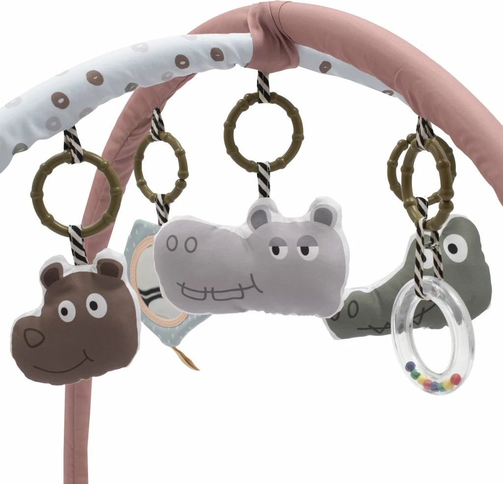 Tapet loje për bebe, Baby Mix, Sahara Animals, diametër 90 cm me hark të heqshëm dhe lodra me zile, multikolor