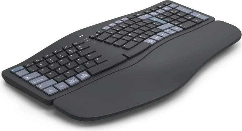 Tastierë ergonomike Hama WK-900 Ergo U8173071 pa kabllo multi-device 3 kanale bateri e rikarikueshme me mbështetje dore e zezë
