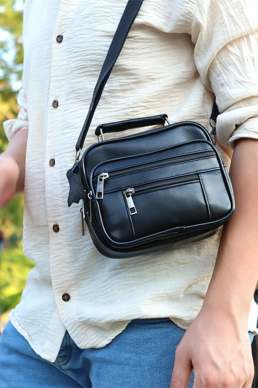 Çantë krahu prej lëkure, ngjyrë e zezë, Zoozie Bags, HDYKEVOC0001