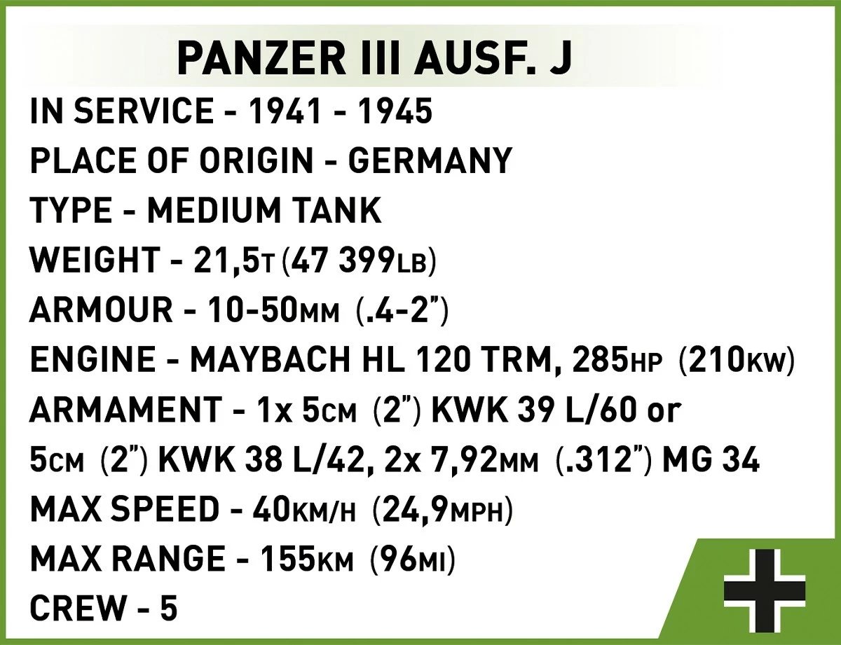 Set ndërtimi Cobi Klocki Panzer III Ausf. J, 590 pjesë, me figurë ushtari, plastikë