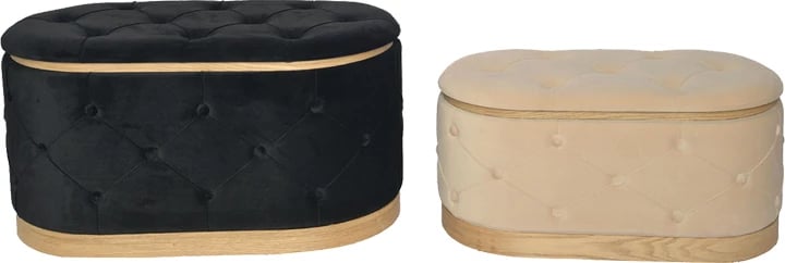 Set dy karrige-trunk Royel Inart, pëlhurë kadife, ngjyrë zezë dhe bezhë