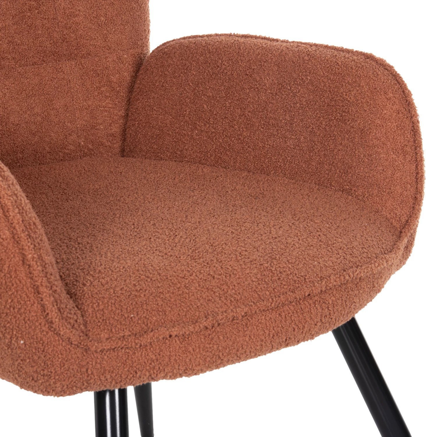 Karrige me mbështetëse këmbësh CRAWLEY FH8918.22, pëlhurë boucle portokalli, këmbë metali të zeza, 70x74x105H cm