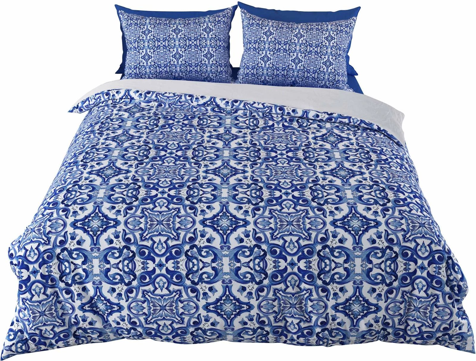 Set mbulesë për jorgan Super King, L'Essentiel Linge de Maison, Linza, ngjyrë kaltër e errët dhe e bardhë