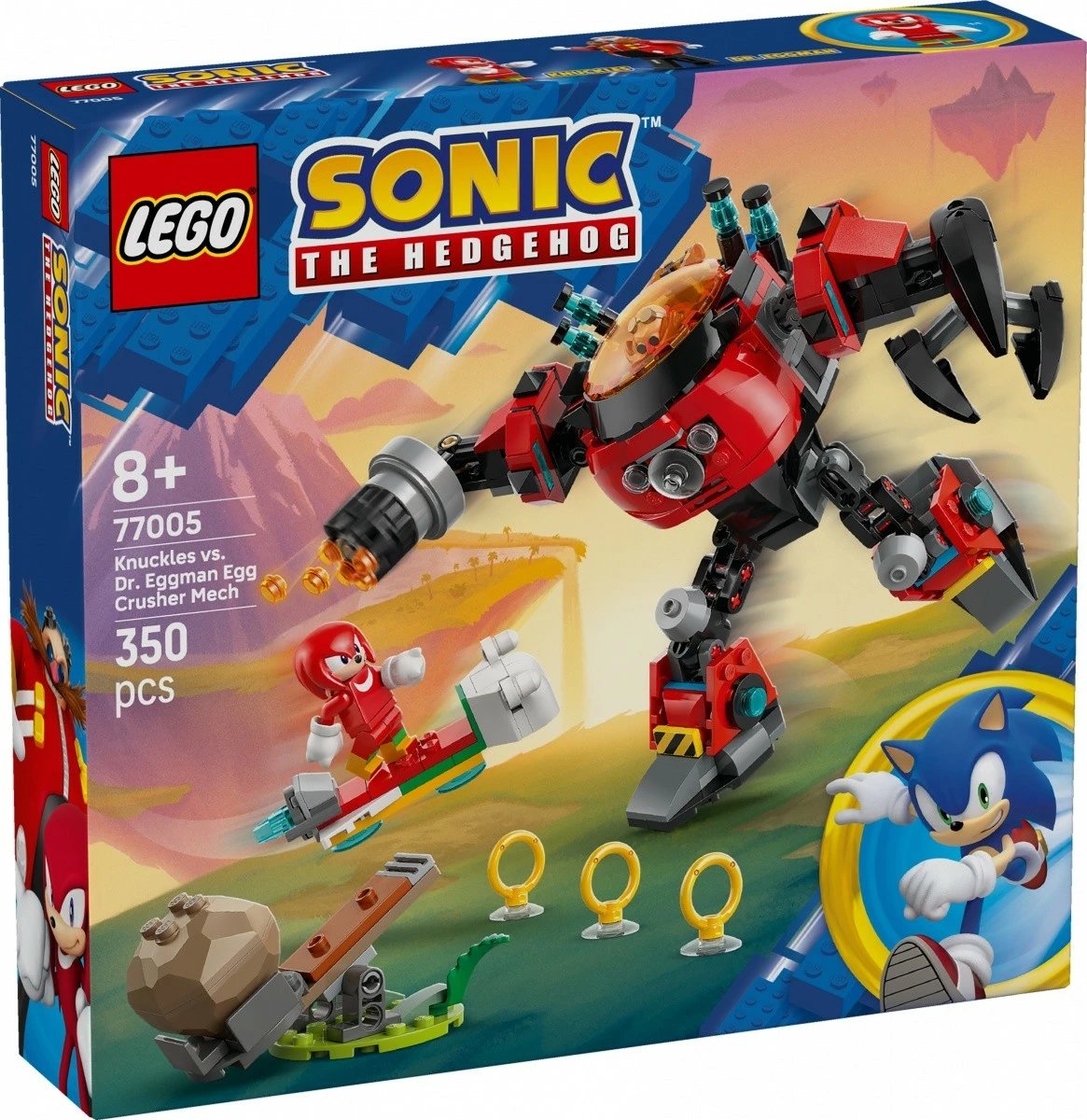 Set LEGO Sonic the Hedgehog 77005, Knuckles vs. Dr. Eggman në Egg Crusher Mech, 350 pjesë