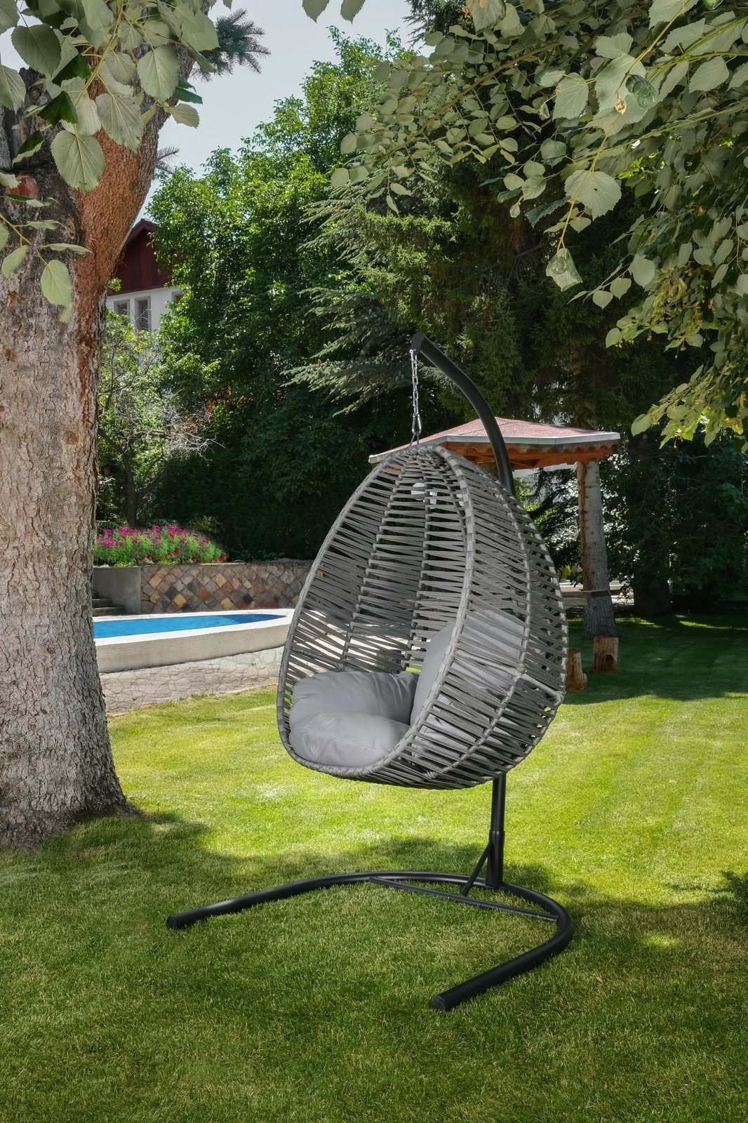 Karrige lëkundëse për kopsht, ngjyrë gri, Hanah Home, një vend