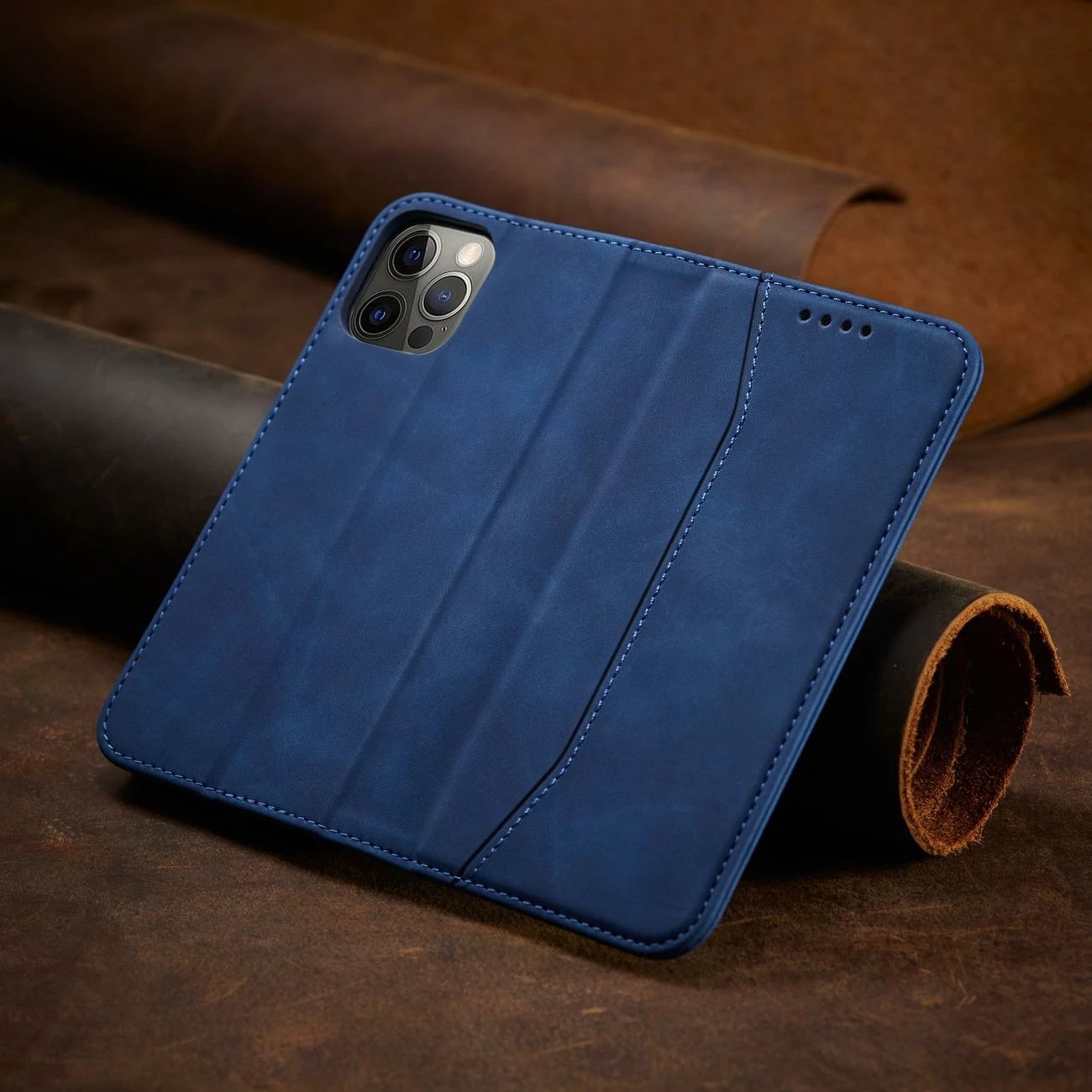 Mbështjellës Hurtel Magnet Fancy Case për iPhone 12 Pro Max, me portofol dhe stand, Kaltër