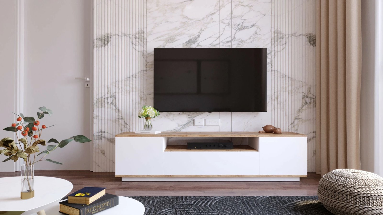 Komodë TV Hanah Home, Fr7-Aw, ngjyrë pishë Atlantike dhe e bardhë, 180x44.6x44.5cm