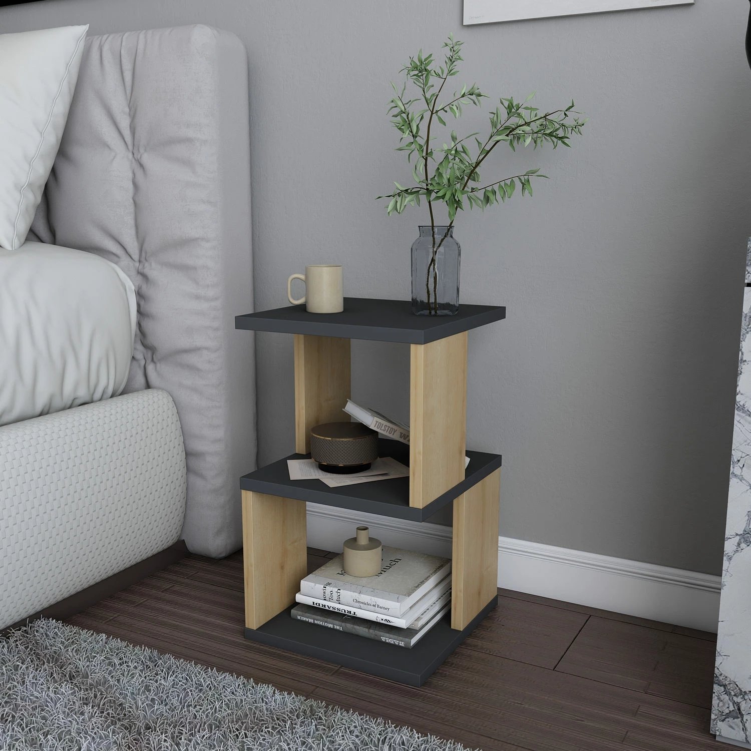 Komodinë Hanah Home Carter, antracit dhe lis