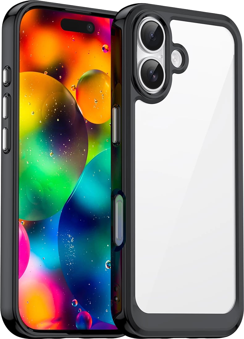 Mbështjellës Hurtel Outer Space për iPhone 17, MagSafe, i tejdukshëm me korniza të zeza