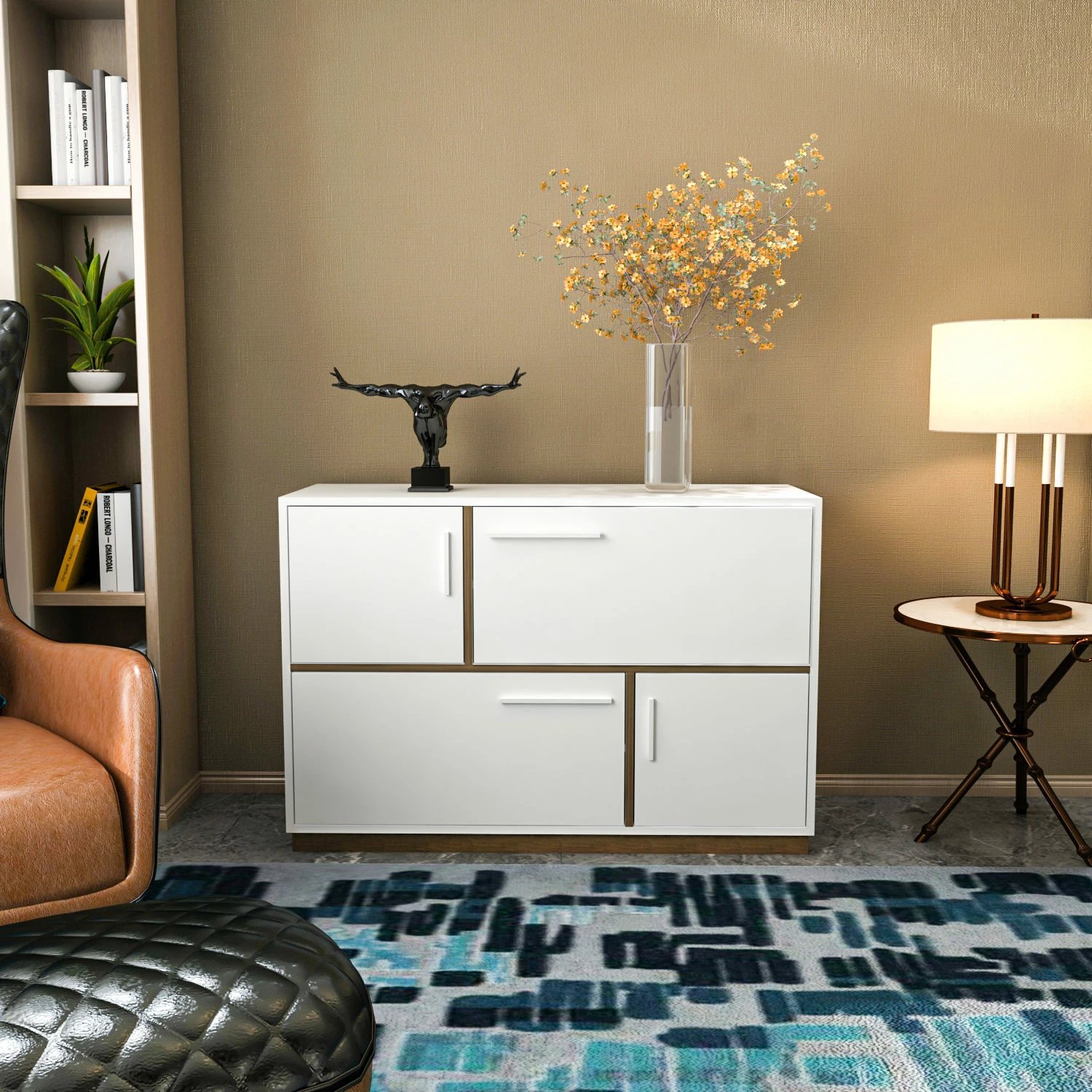 Konsol Skye Decor, e bardhë, arre