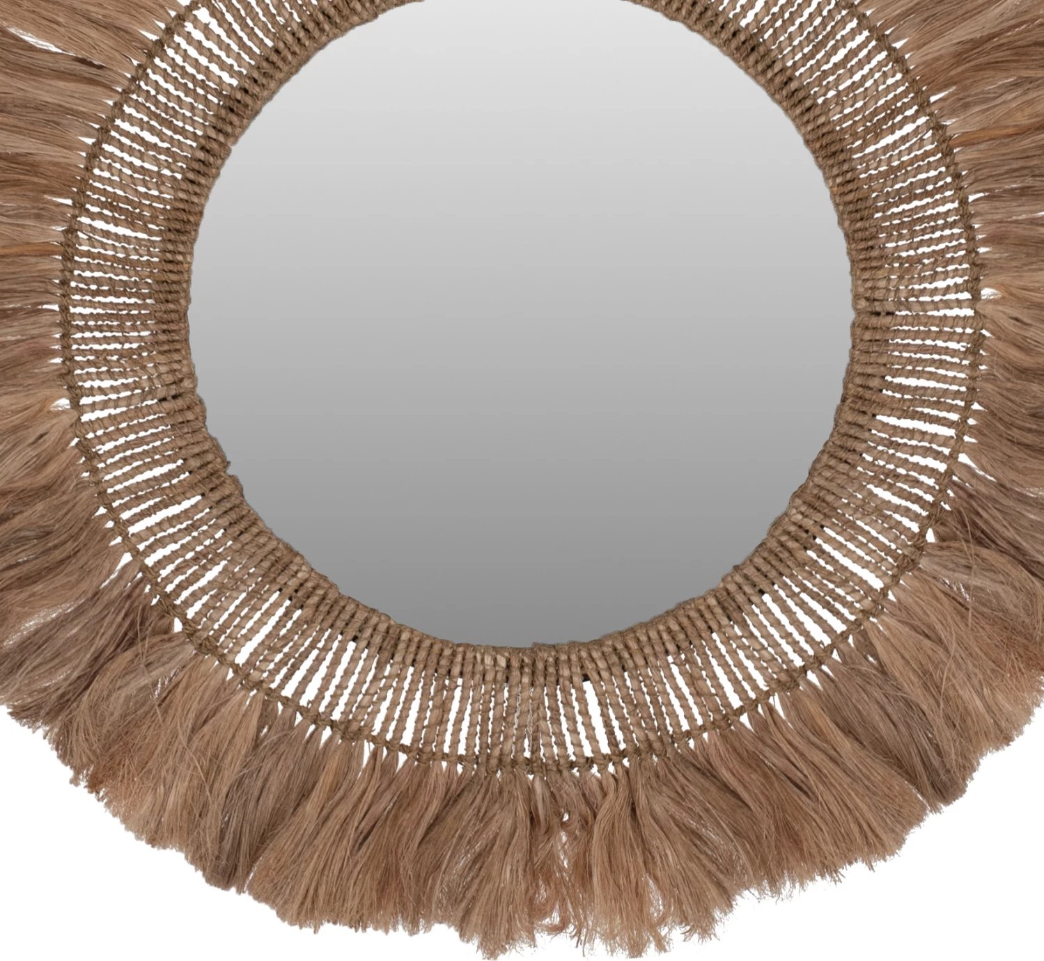 Pasqyrë e rrumbullakët me kornizë prej fibrash abaca, ngjyrë natyrale, 90x4x90 cm, FH7736