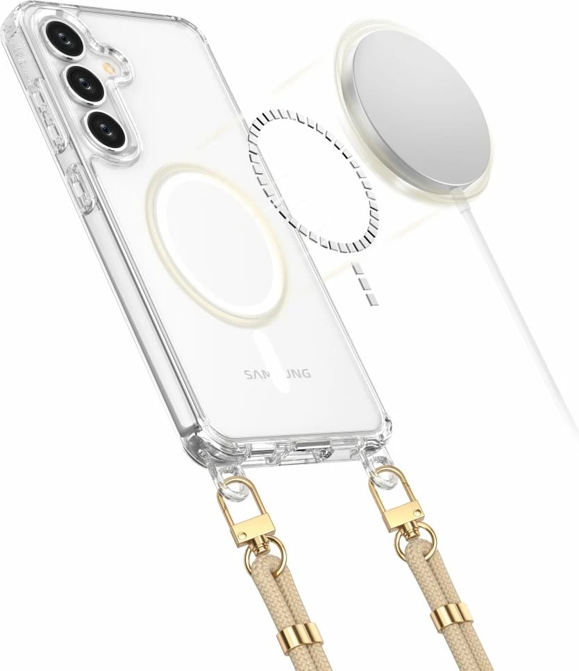 Mbështjellës Tech-Protect FlexAir Chain MagSafe për Samsung Galaxy S25, zi-bezhë, me dy litarë