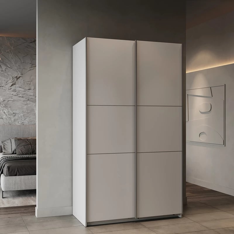 Dollap me dy dyer rrëshqitëse Kawen, ngjyrë e bardhë matte, 116.5x60x203cm