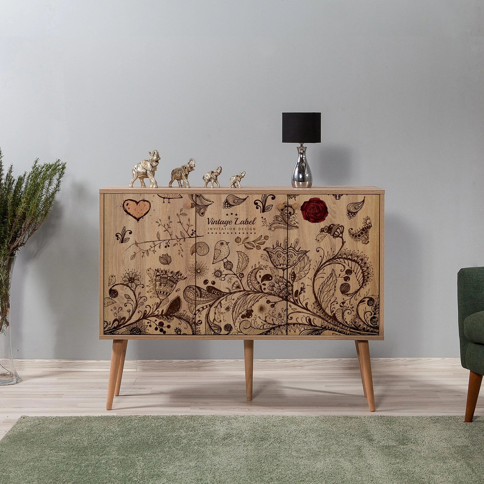 Konsol Hanah Home, Mega-731, ngjyrë lisi Sonoma