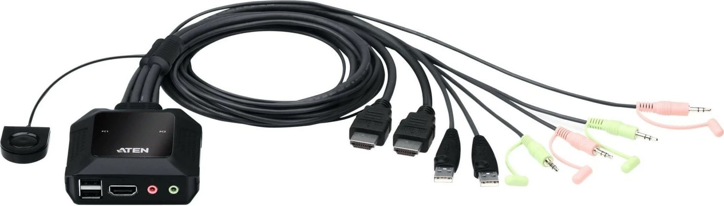 Switch KVM ATEN CS22H, 2 porta USB, HDMI, me selektor të largët, 4K