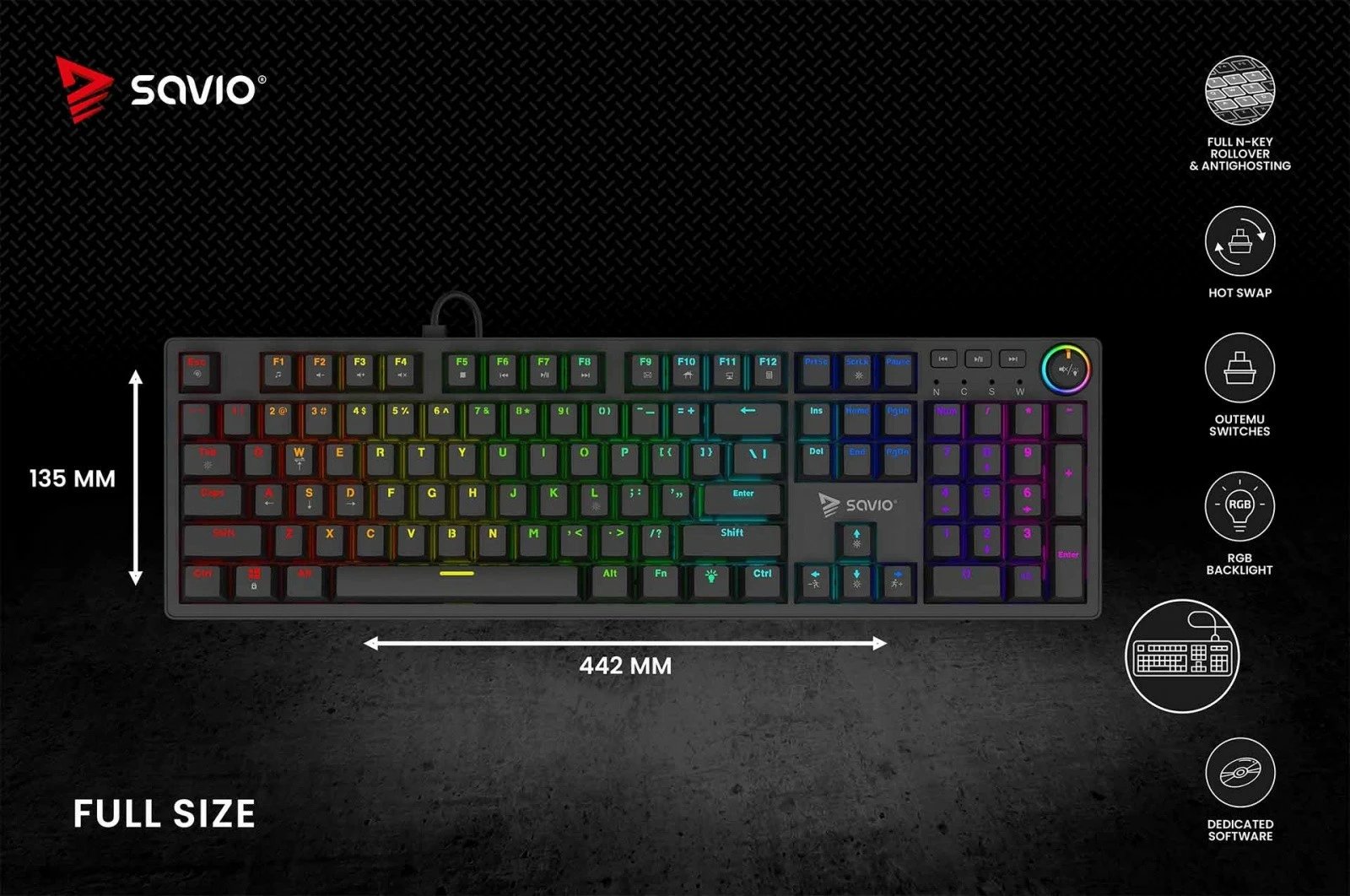 Tastierë mekanike Savio STYX RED, RGB, Hot Swap, me kabllo, e zezë Tastierë mekanike Savio STYX RED, RGB, Hot Swap, me kabllo, e zezë