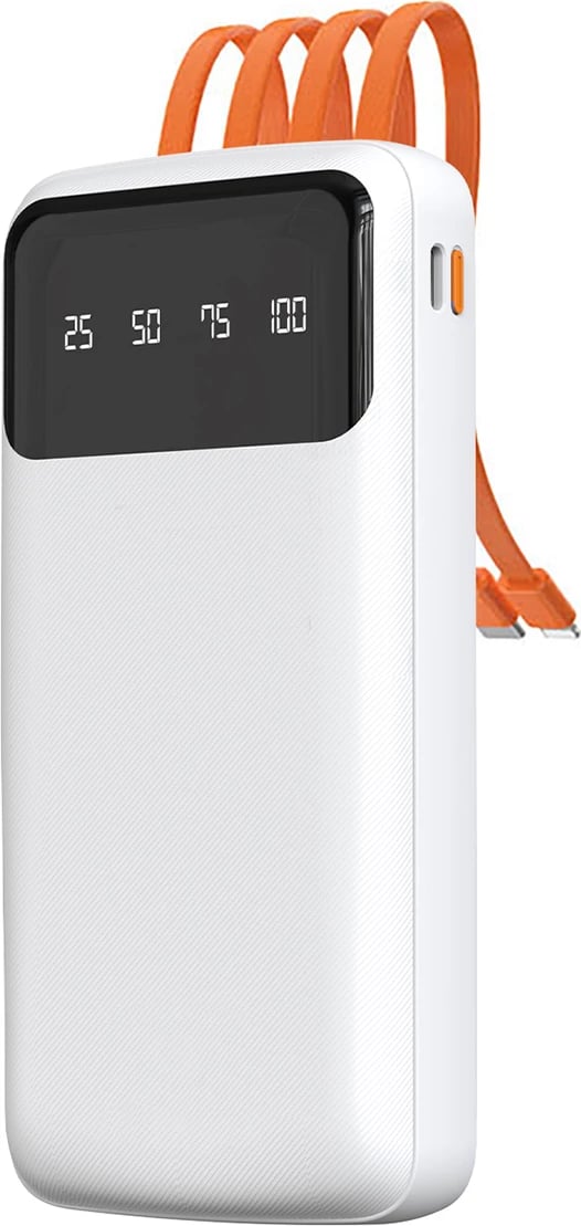 Powerbank Dudao K6Pro 10000mAh me kabllo të integruara, Bardhë