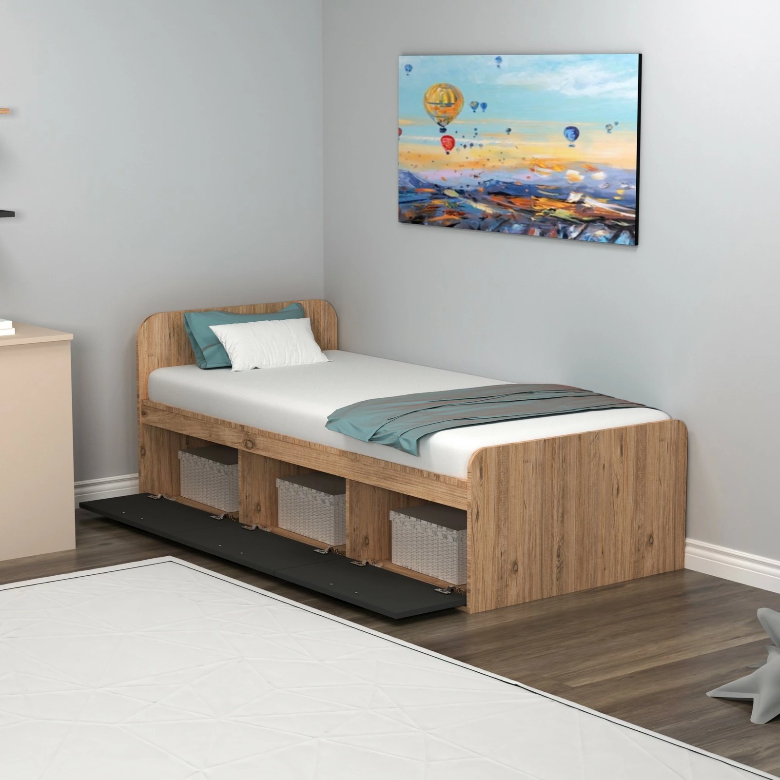 Krevat teke Hanah Home, Akser, ngjyrë Atlantic Pine dhe antracit