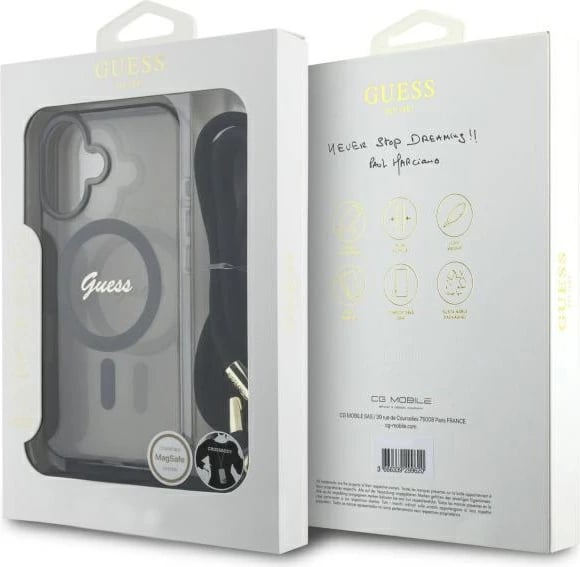 Mbështjellës Guess Crossbody Cord Script MagSafe për iPhone 16, i zi
