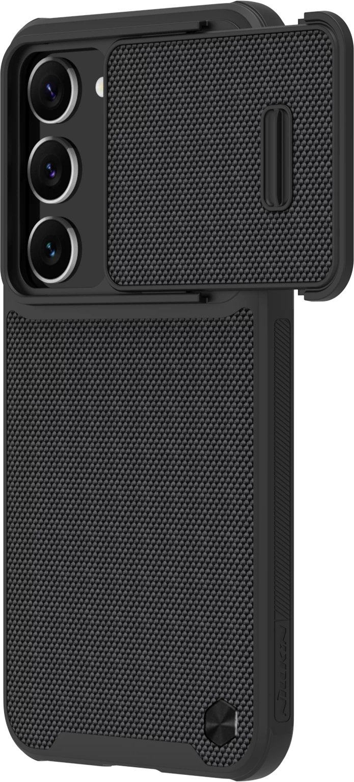 Mbështjellës Nillkin Textured S Case për Samsung Galaxy S23, me kapak kamere, i zi