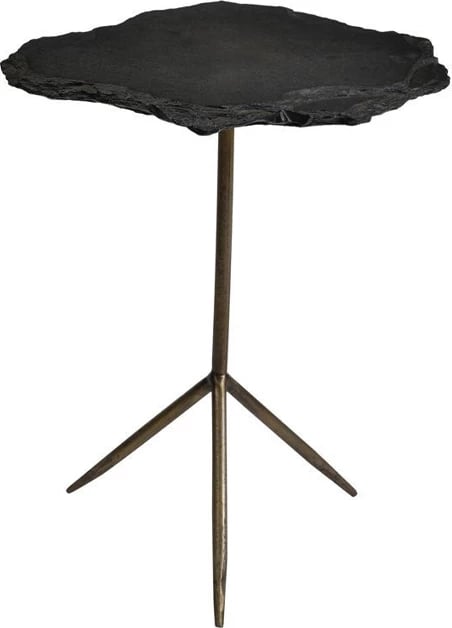 Tavolinë anësore Piedra, gri e errët, bazë metalike bronzi antik, 48x44x60cm