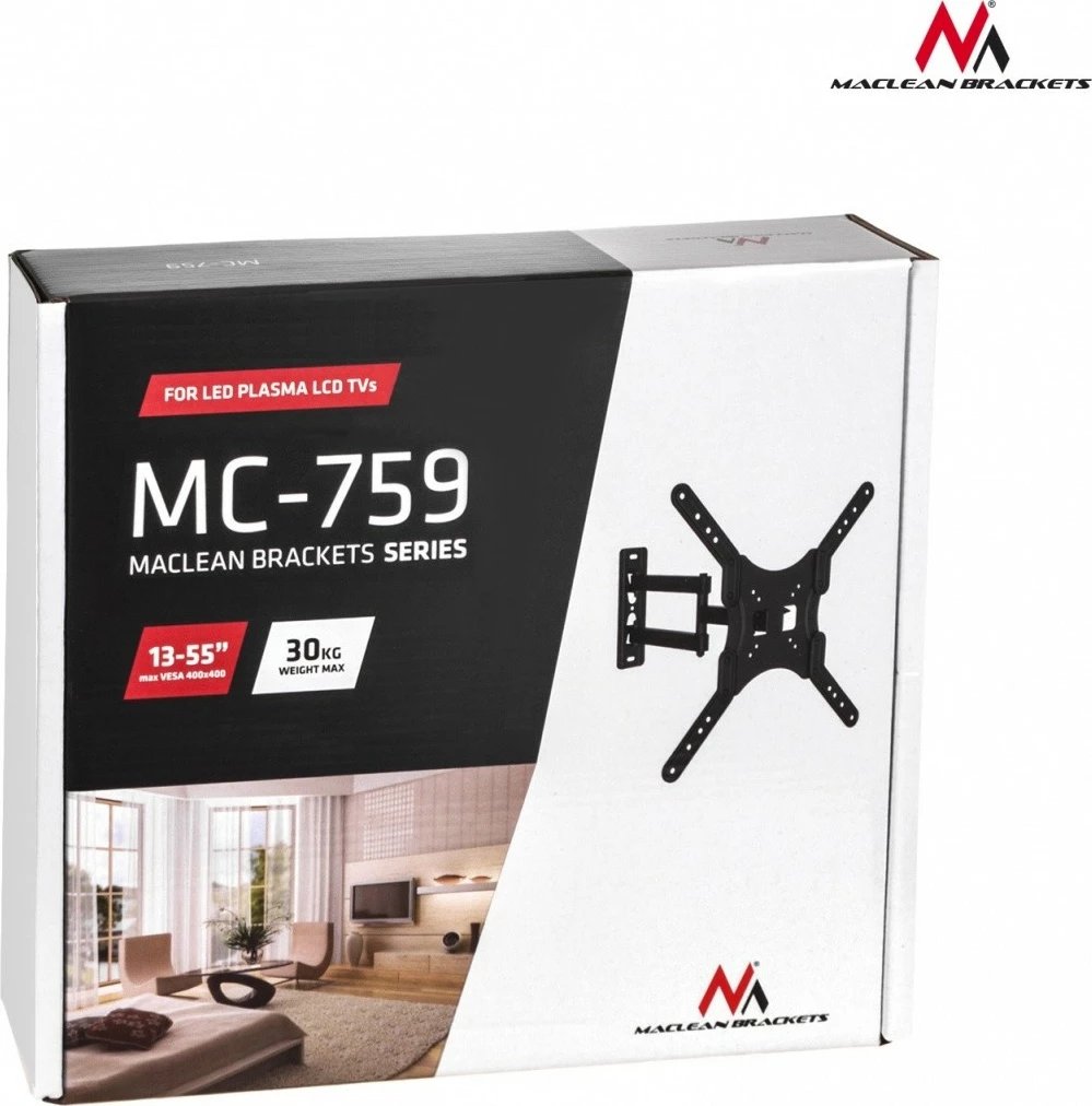 Mbajtës muri për TV/monitor Maclean MC-759 13-60\", deri 30 kg, VESA 400x400, i zi