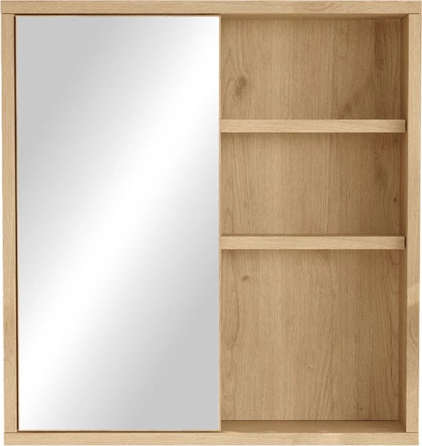 Dollap banjoje me pasqyrë, ngjyrë natyrale, 60x14.5x63.6 cm