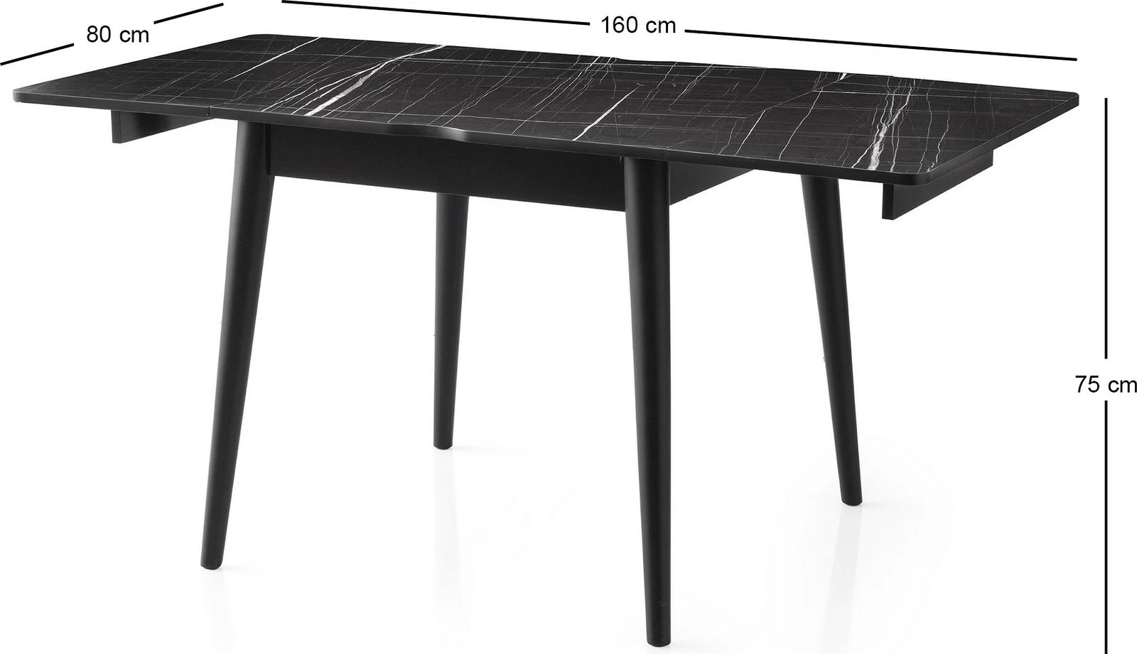 Tavolinë ngrënieje e zgjatshme, ngjyrë mermeri të zi, Skye Decor, Totem - 3041