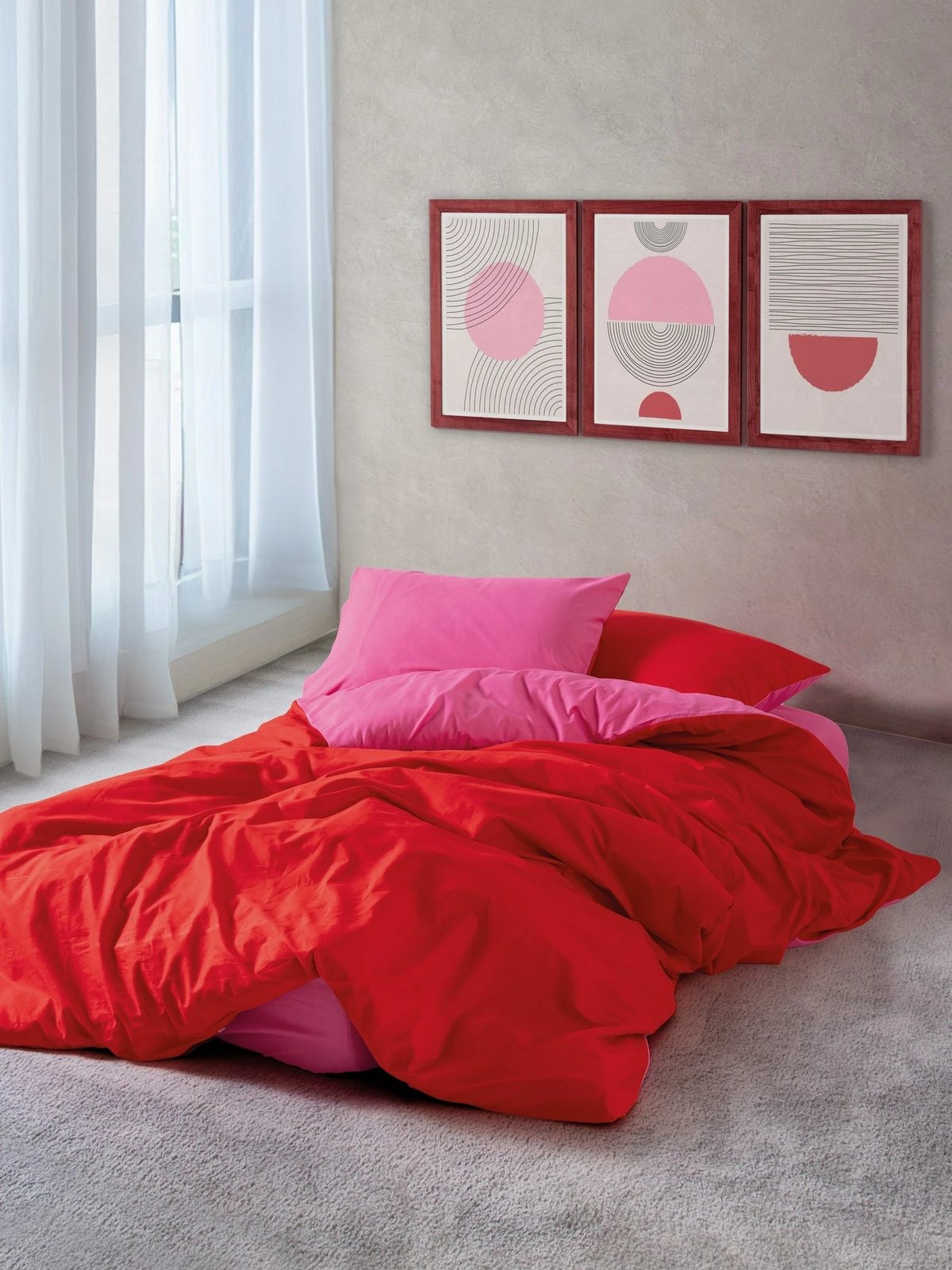 Set mbulesë për jorgan King, Ranforce, ngjyrë e kuqe dhe fuchsia, L'essentiel