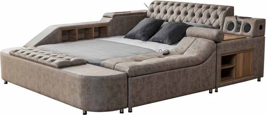 Krevat dopio smart, ngjyrë kafe, Skye Decor, me masazh, USB, audio