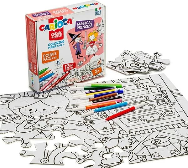Puzzle ngjyrosës Carioca 2-në-1 "Magical Princess" 35 copë, 70x35cm, me markerë