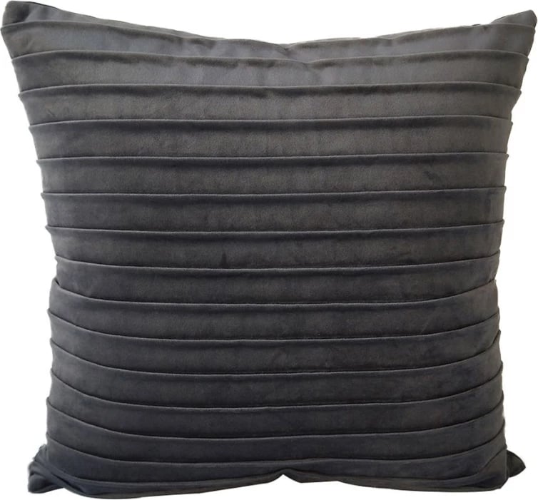 Jastëk dekorativ plisse, kadife, ngjyrë gri, 45x45cm