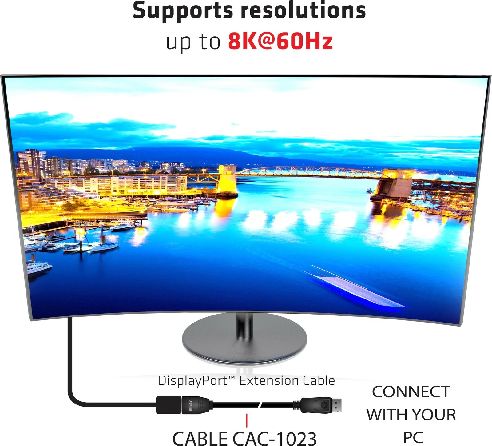 Kabllo DisplayPort Club3D 1.4, 3m, 8K60Hz, zgjatje, e zezë