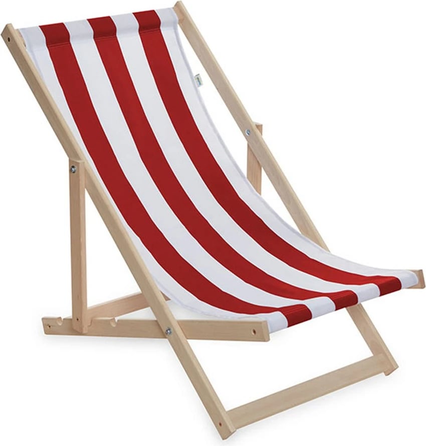 shezlong kopshti dhe plazhi palosës, Baby Mix, dru ahu, 3 pozicione, 44 cm gjerësi, pëlhurë e papërshkueshme nga uji, e kuqe e bardhë