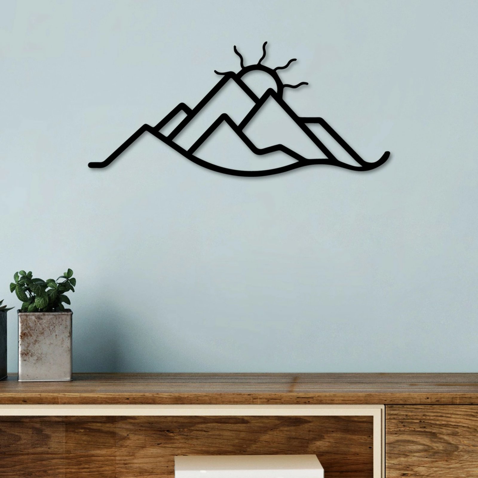 Aksesor dekorativ metalik për mur, male dhe diell, Wallity