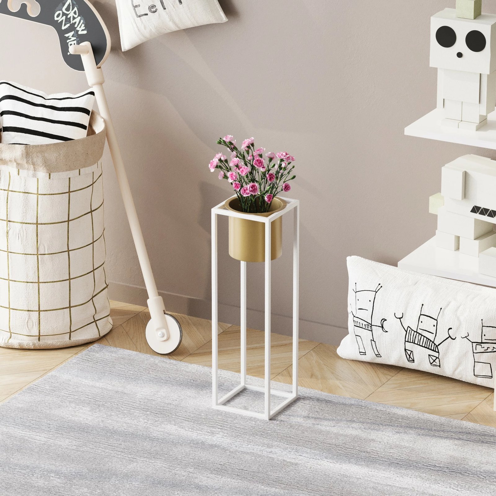 Vazo dekorative Aberto Design, GED-023-C, e bardhë dhe e artë, metal, 15x50x15cm