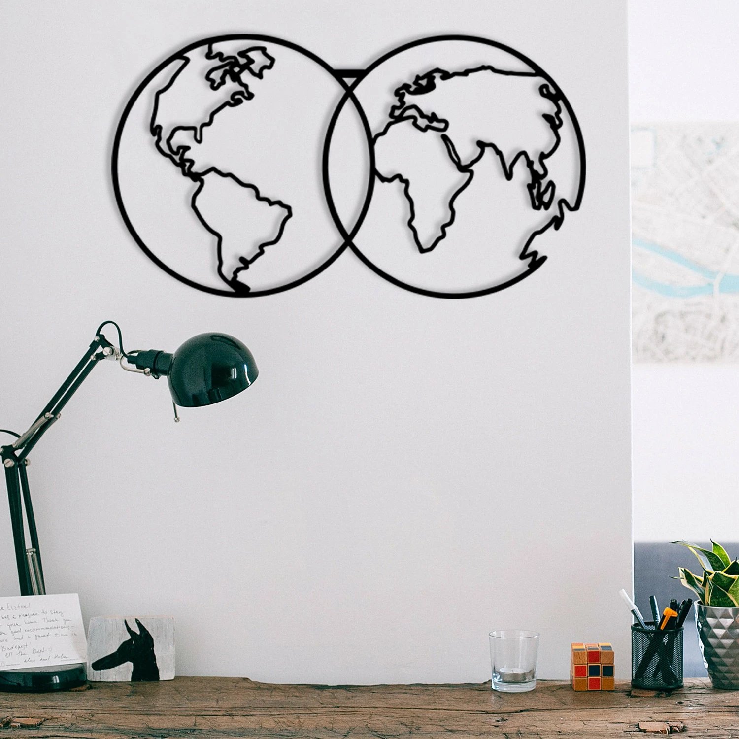 Aksesor dekorativ metalik për mur, hartë bote, Wallity, 60x34cm