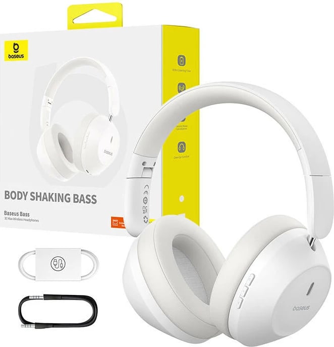Kufje wireless Baseus Bass 30 Max, over-ear, Bluetooth 5.3, ANC, të bardha Kufje wireless Baseus Bass 30 Max, over-ear, Bluetooth 5.3, ANC, të bardha