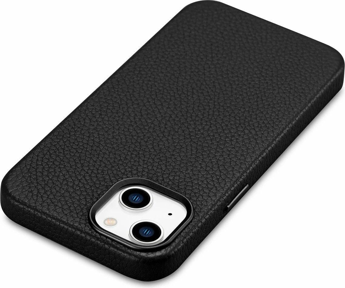 Mbështjellës iCarer Litchi Premium për iPhone 14, lëkurë natyrale, MagSafe, i zi