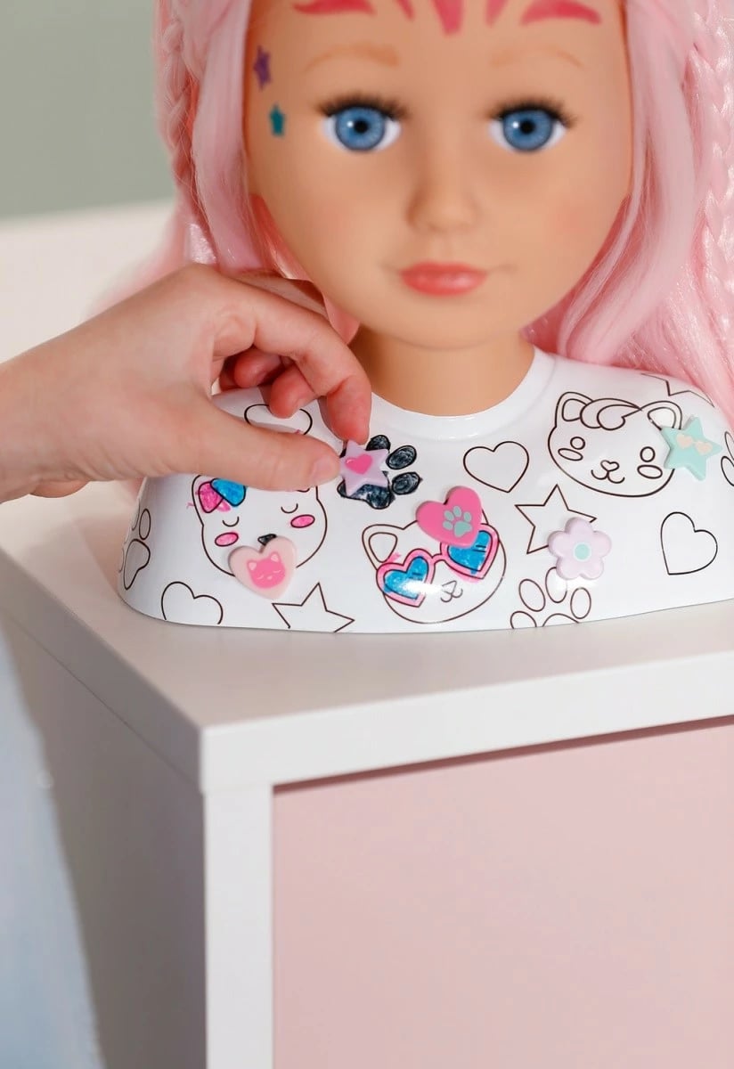 Kokë stilimi kukulle, Baby Born Little Sister 836033-116724, 22 cm, me set aksesorësh, flokë rozë