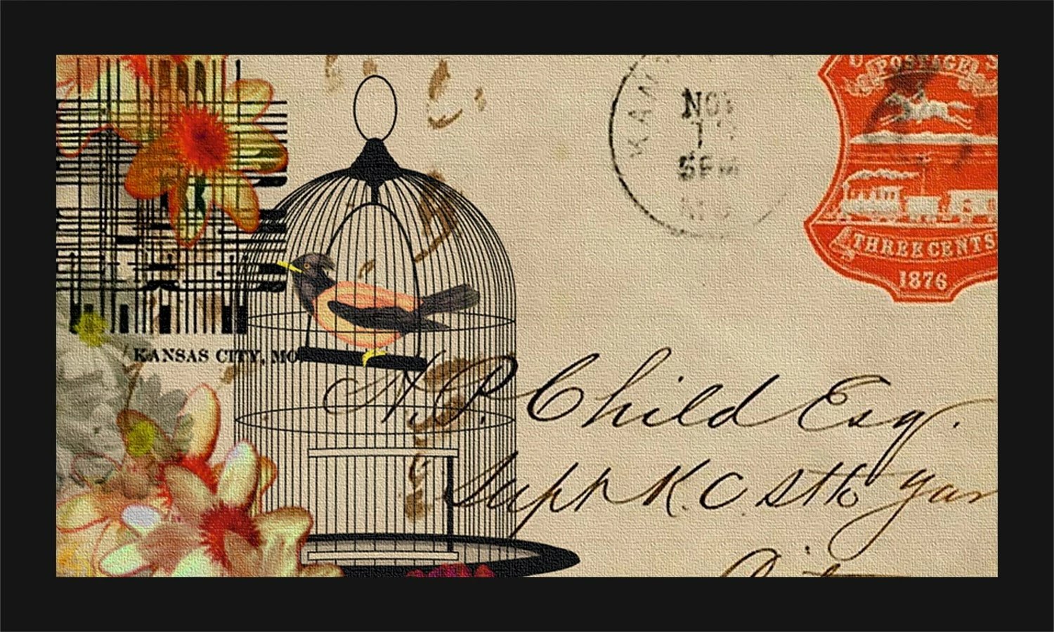 Shilte hyrëse PVC Aberto Design, Caged Nightingale, shumëngjyrëshe, 45x70cm